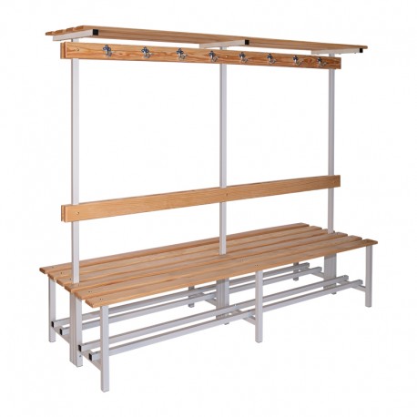 Banco doble con respaldo, perchas y repisa