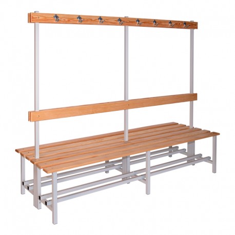 Banco doble con respaldo, perchas y repisa